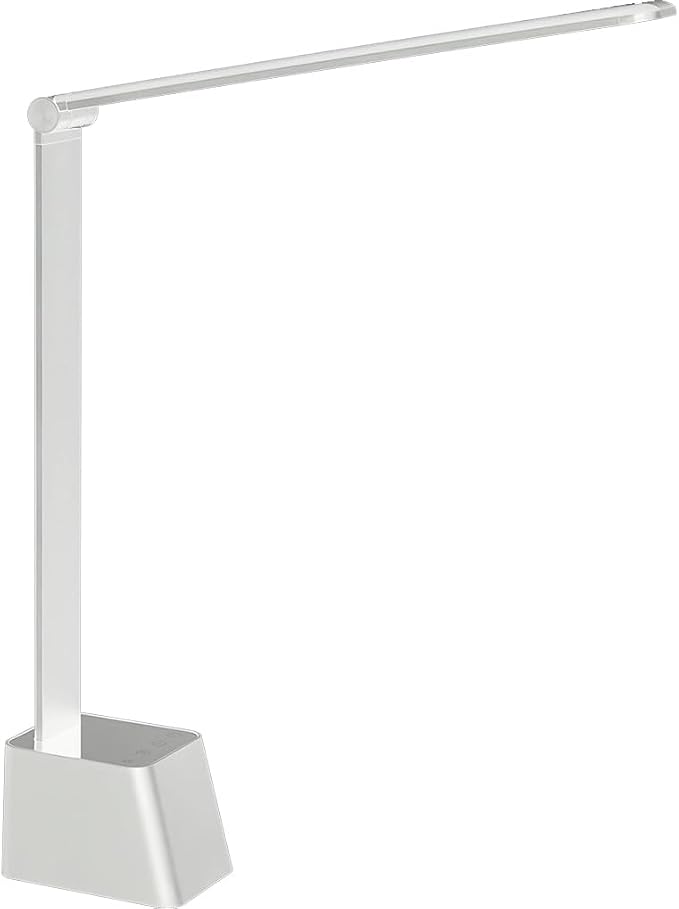 Ambertronix Minimalist LED Desk Lamp, 5 Lighting Modes, USB Charging Port, Aluminum Arms, Portable, Dimmable, Touch Control, Auto Timer, Power Adapter (5V2A) Required and Included (White)