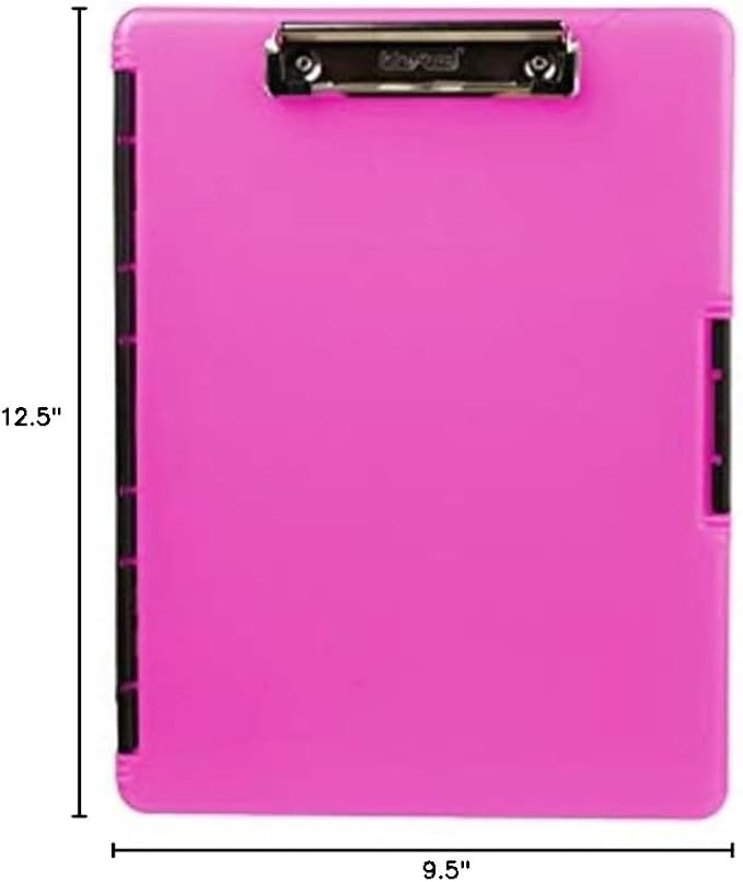 Dexas Slimcase 2 Plastic Clipboard with Storage & Side Opening, Neon Pink, Office Supplies Clipboards to Organize, Carry & Store, A4 Holder, Style and Functionality Nursing Clipboards (Pack of 6)