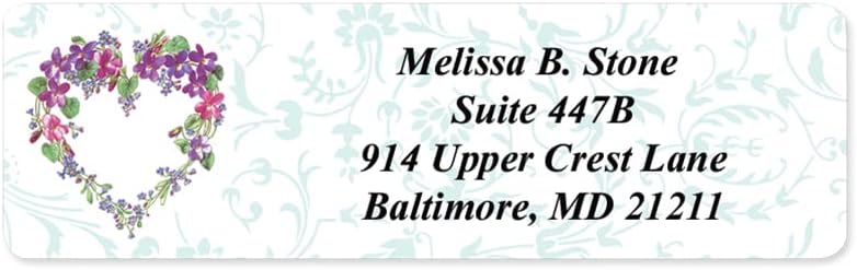 Floral Heart Wreath Rolled Address Labels with Elegant Plastic Dispenser