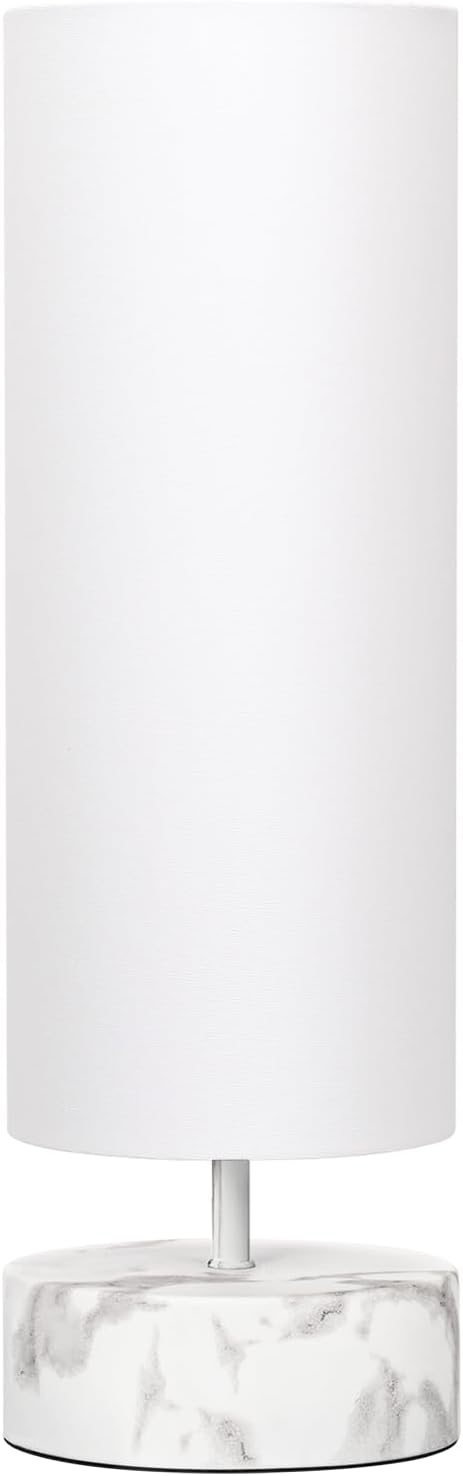Touch Table Lamp with Marble-Grain Metal Base, 3 Way Dimmable Bedside Lamp | Modern Minimalist Desk Lamp with White Shade, Nightstand Night Light for Bedroom Living Room Home Office, LED Bulb Included