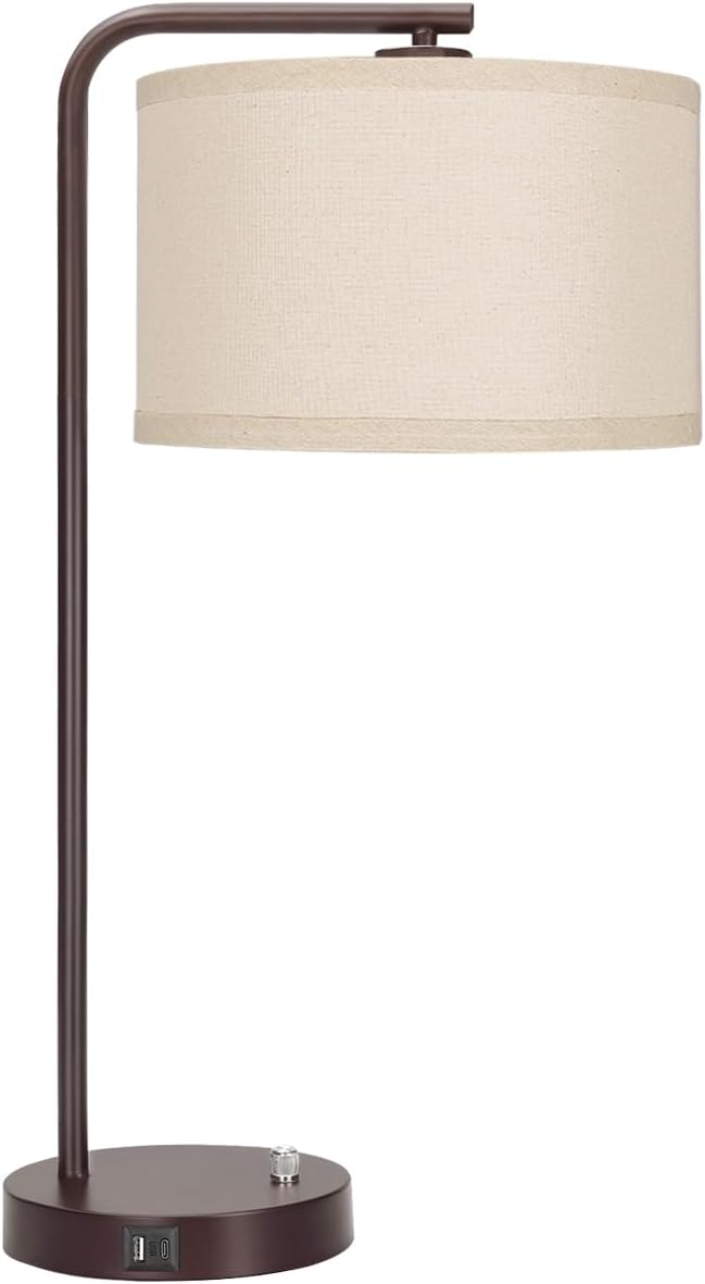 25" Tall Table Lamp with USB C+A Ports, Fully Stepless Dimmable Modern Minimalist Bedside Nightstand Lamp, Reading Desk Lamp for Bedroom, Living Room, Study Room, Office, 9W 3000K LED Bulb Included