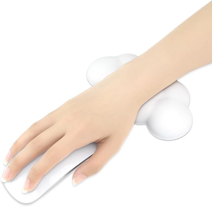 Cloud Wrist Rest Cushion for Mouse Ergonomic Soft PU Leather Memory Foam Wrist Pain Relief Mouse Wrist Support Pad with Anti-Skid Base for Office School Home Laptop & Computer Mouse (White)