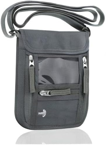 WALNEW Passport Holder Neck Pouch Travel Wallet for Women and Men, RFID Blocking Security Slim Traveling Wallet with Around Neck Lanyard Strap, Gray | Around Neck Lanyard Strap, Travel Safety Anti Theft Bag, Neck Wallet for Traveling Women Men