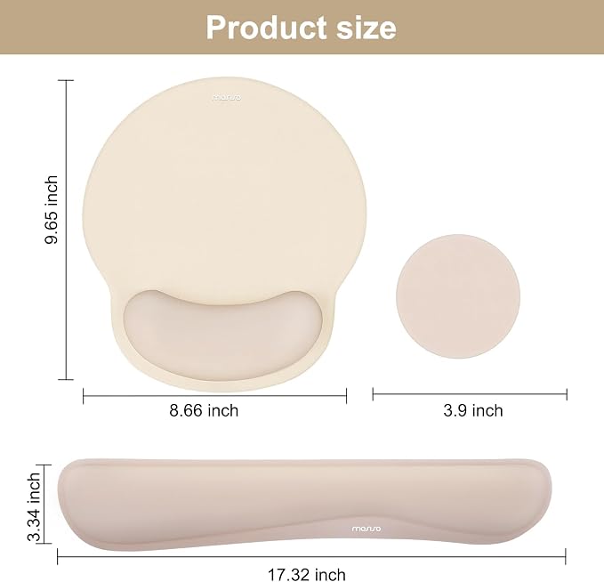 MOSISO Wrist Rest Support for Mouse Pad&Keyboard Set, Apricot | Streamline Ergonomic Mousepad&Coaster Non-Slip Base Home/Office Pain Relief&Easy Typing Pad with Soft Cloth&Silicone Lining