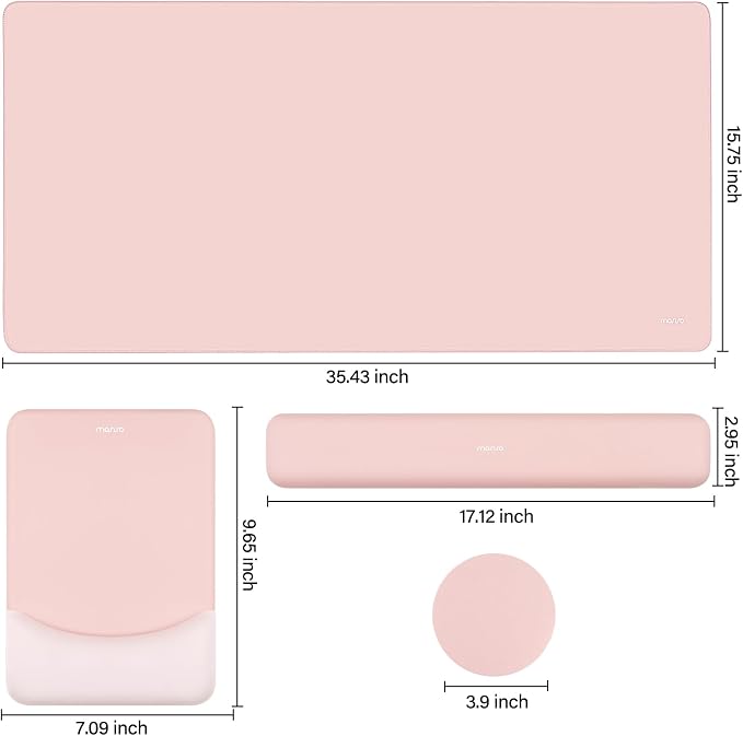 MOSISO Keyboard Mouse Pad Set, Large Gaming Mouse Pad&Keyboard Wrist Rest | Rectangular Mousepad with Wrist Rest&Coaster, Ergonomic Non-Slip&Easy Typing Pad with Curved Silicone Lining, Baby Pink