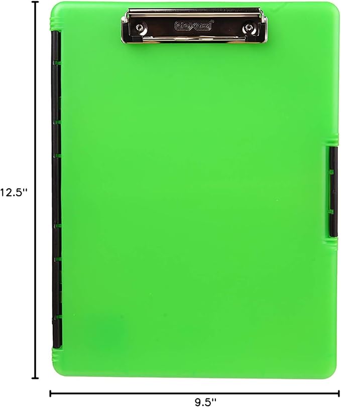 Dexas Slimcase 2 Plastic Clipboard with Storage & Side Opening, Neon Green, Office Supplies Clipboards to Organize, Carry & Store, A4 Holder, Style and Functionality Nursing Clipboard (Pack of 6)