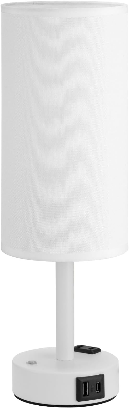 White Touch Bedside Lamp for Bedroom, Stepless Dimmable, USB A+C, AC Outlet | Base Touch Button Only, Memory Brightness, Ultra-dim Night Light, Included Bulb for Optimal Dimming, White Lamp Base, Nursery