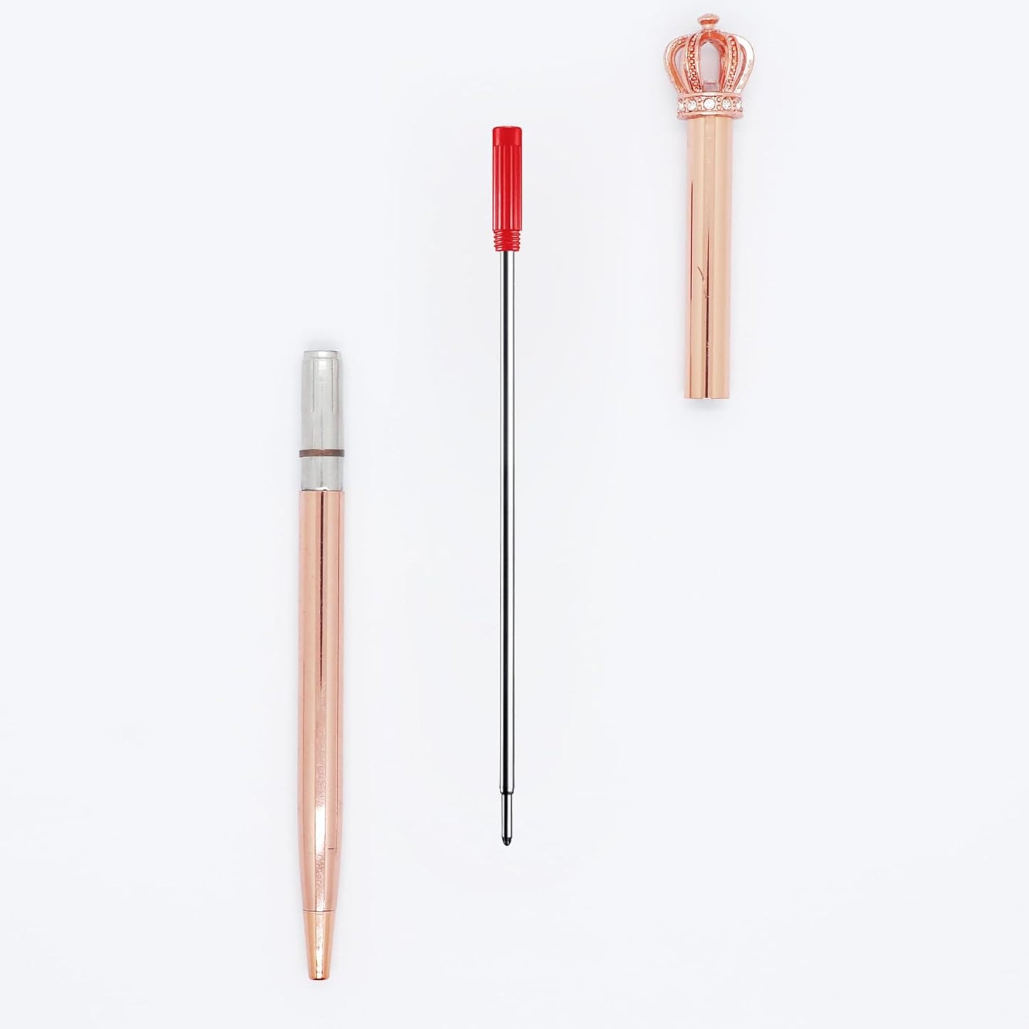 DunBong Red Ink Refill Pack of 5, Replaceable Ballpoint Pen Refills, Medium Point Metal Refill (Red)