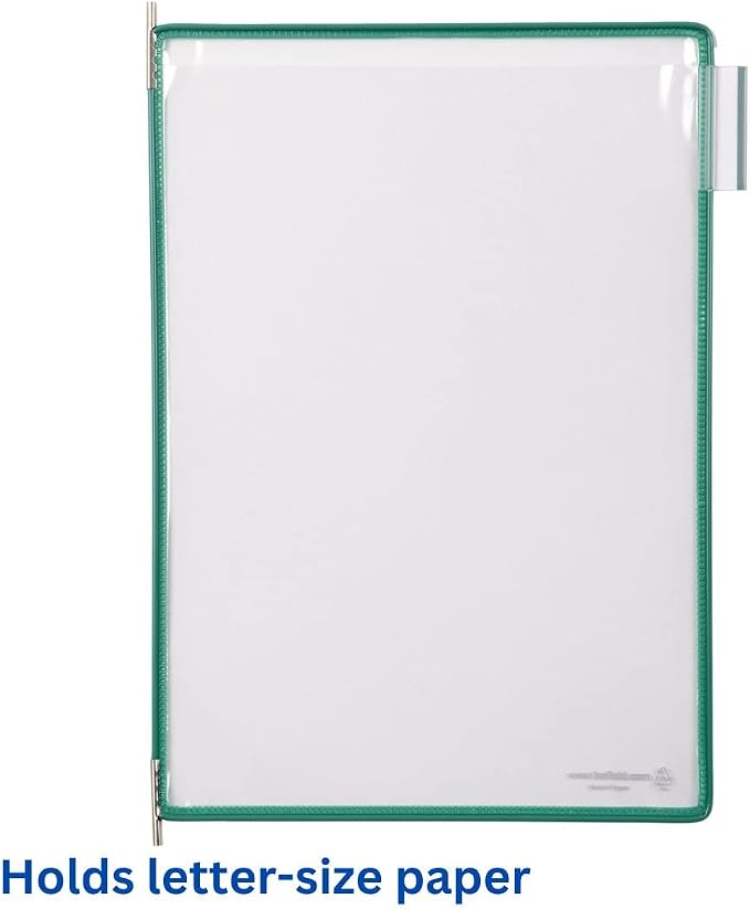 Tarifold Replacement Pivoting Pockets, Letter Size, Green, 10 Pack | 10 non-glare wire-reinforced PVC pockets hold 20 letter-size sheets, snap-on index tabs included, top-loading