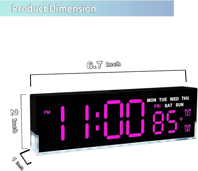 7-Inch Modern LED Digital Alarm Clock with Dual Alarms & Soft Bottom Light|Displays Time, Date, Day, Temperature|3-Level Auto/Manual Brightness, DST, USB or Battery Powered Desk Clock,Rose-Red