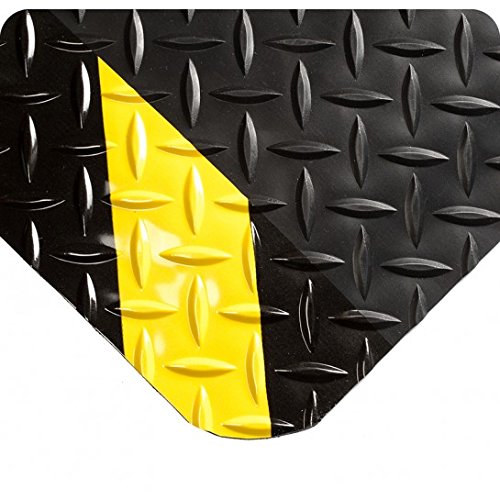 Wearwell 414.1516x3x12CHV Diamond-Plate SpongeCote UltraSoft Mat, 12' Length x 3' Width x 15/16" Thick, Black with Chevron