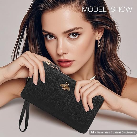 imeetu Wristlet Wallets for Women, Wristlet Clutch Purse, Phone Wallet | Genuine Leathe Wallet Women, Lightweight Water-resistant Long Wallet with Wrist Strap, Zip Coin Pocket, Gift Box, Bee Decor