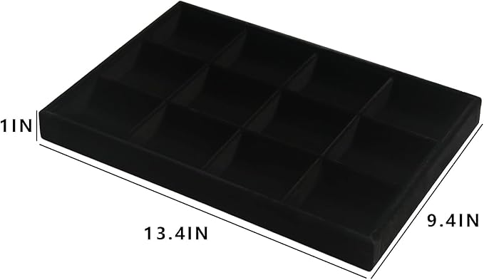 Coward 2PC Black Velvet Stackable 12 Grids Jewelry Organizer Tray Bracelet Display Stand for Selling Velvet Necklace Holder Earring Box Storage (12grid+12grid)