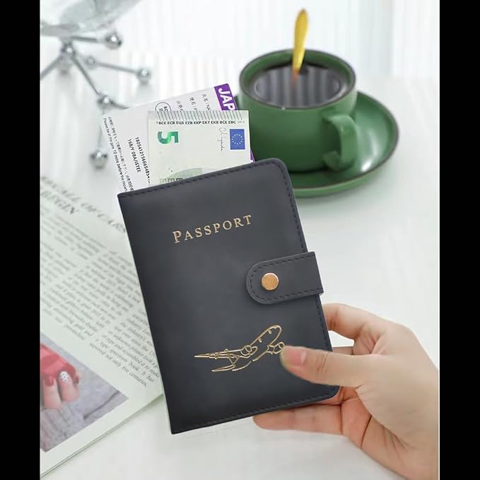Passport Holder with Multiple Card Slots, RFID-Blocking Passport Cover, Stylish Unisex Design for Men & Women, Ideal Gift for Frequent Flyers, Black