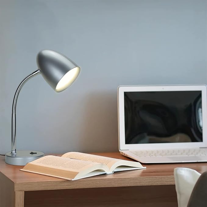 E ENERGETIC LIGHTING LED Desk Lamp, 3.5W 240LM 4000K Cool White Study Lamps for Bedroom and Office, Eye Protection, ETL Listed Silver Table lamp