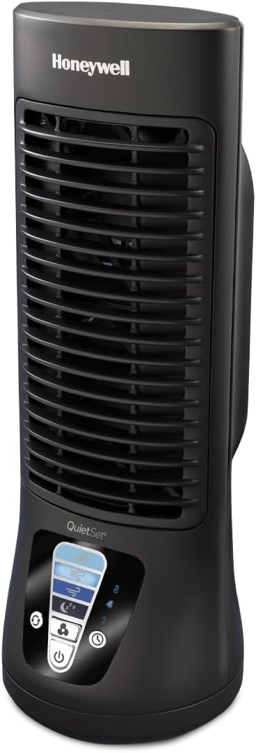 Honeywell QuietSet Personal Table Fan, Oscillating Personal Desk Fan For Bedroom with Quiet Operation, 4 Levels of Power and Sound, Black, HTF210B