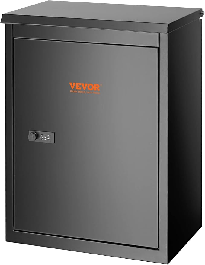VEVOR Parcel Drop Boxes for Outside 15.4" x 10.6" x 20.5", Galvanized Steel Wall Mount Mailbox with Coded Lock, Anti-Theft Baffle, IPX3 Waterproof Lockable Large Mailbox for Porch, Curbside