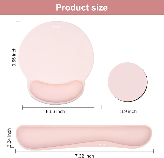 MOSISO Wrist Rest Support for Mouse Pad&Keyboard Set, Chalk Pink | Streamline Ergonomic Mousepad&Coaster Non-Slip Base Home/Office Pain Relief&Easy Typing Pad with Soft Cloth&Silicone Lining
