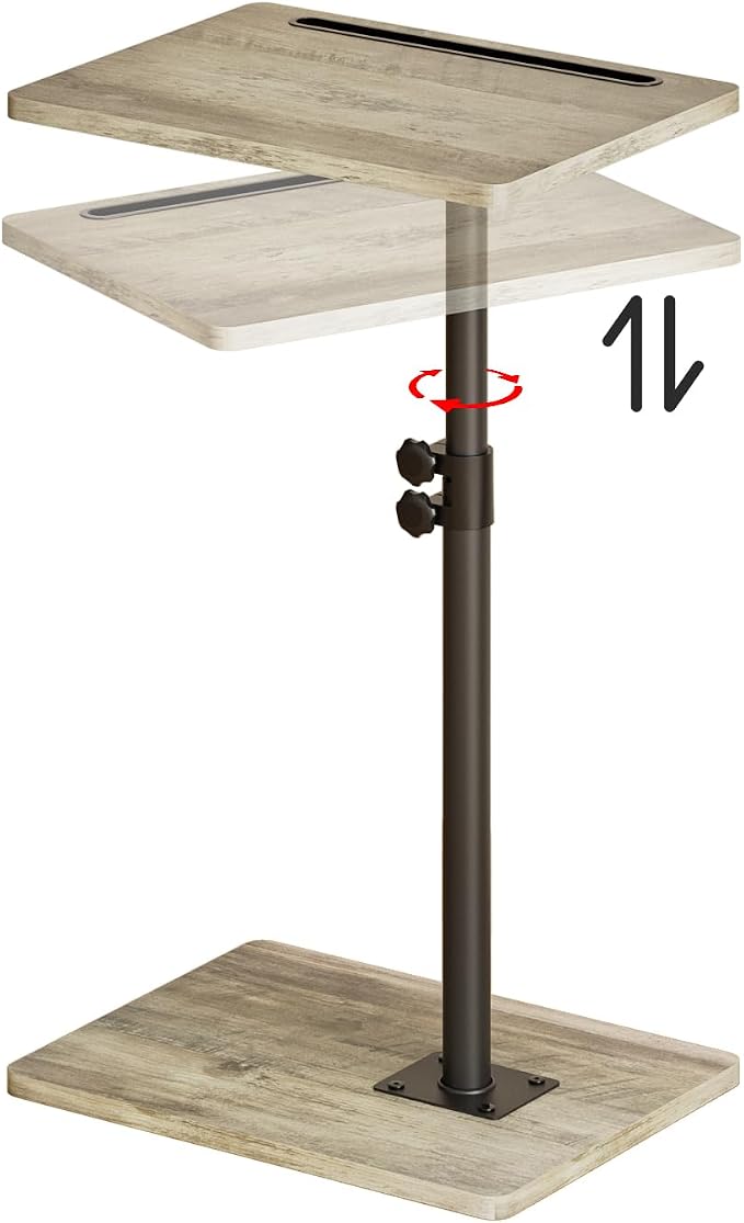 Masupu Sofa Arm Tray Table - 360° Swivel Height Adjustable End Table, Small Snack Side Table for Couch, C Shaped Table for Bed, Chair or TV Tray Table(Greige)