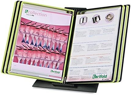 Tarifold Black Line Desktop Reference System, 10 Pockets, Green | 10 double-sided letter-size pockets hold 20 sheets, green and black frames, sturdy desktop base, easy to assemble