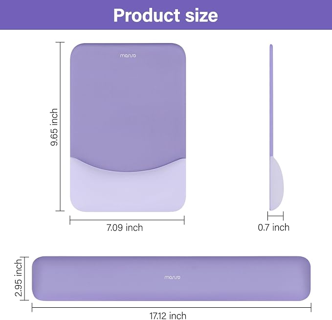 MOSISO Wrist Rest Support Mouse Pad & Keyboard Set, Purple | Rectangular Ergonomic Mousepad, Non-Slip Base, Home/Office Pain Relief & Easy Typing, Neoprene Cloth & Raised Silicone Lining