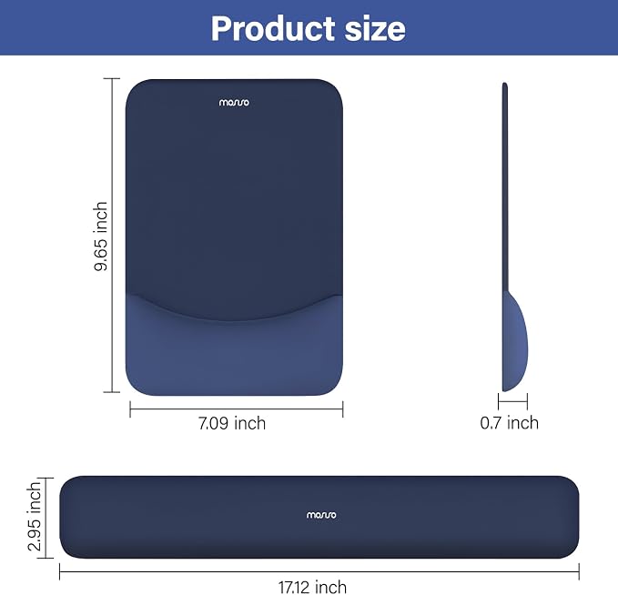 MOSISO Wrist Rest Support Mouse Pad & Keyboard Set, Navy Blue | Rectangular Ergonomic Mousepad, Non-Slip Base, Home/Office Pain Relief & Easy Typing, Neoprene Cloth & Raised Silicone Lining