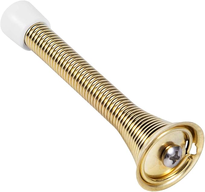 KISEER 12 Pack Spring Door Stops 3 1/4 Inch Flexible Heavy Duty Spring Door Stopper with RustProof Screw Rubber Bumper Tips (Gold)