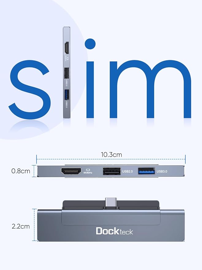 iPad Pro USB C Hub Multiport Adapter - Dockteck USBC Hub 5 in 1 with 100W PD, 4K 60Hz HDMI, Audio, USB 3.0, USB C Dock with Magnetic Grip for iPad Pro 12.9 2021 2020 2018, iPad Air, iPad mini 6