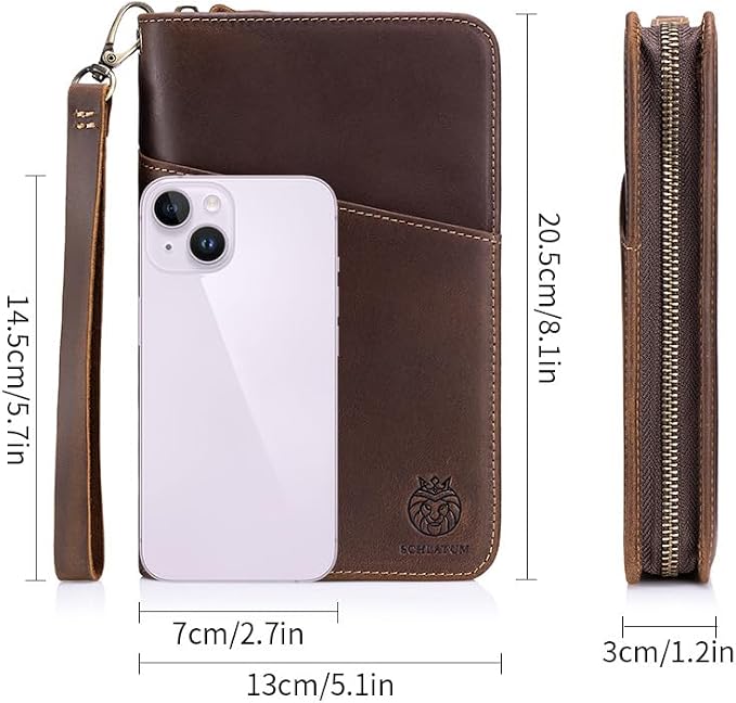 Crazy Horse Leather Passport Holder for Travel Family, Family Passport Holder for 6, Multiple Passport Holder Organizer, Leather Passport Wallet with Card Slots, Zipper Passport Wallet for Men Women