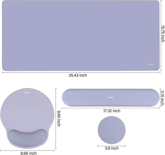 MOSISO Wrist Rest for Mouse Pad Set, Large Gaming Deskpad, Lavender Gray | Circle Curved Mousepad&Keyboard Wrist Rest&Coaster, Ergonomic Non-Slip Mousepad&Easy Typing Pad with Silicone Lining
