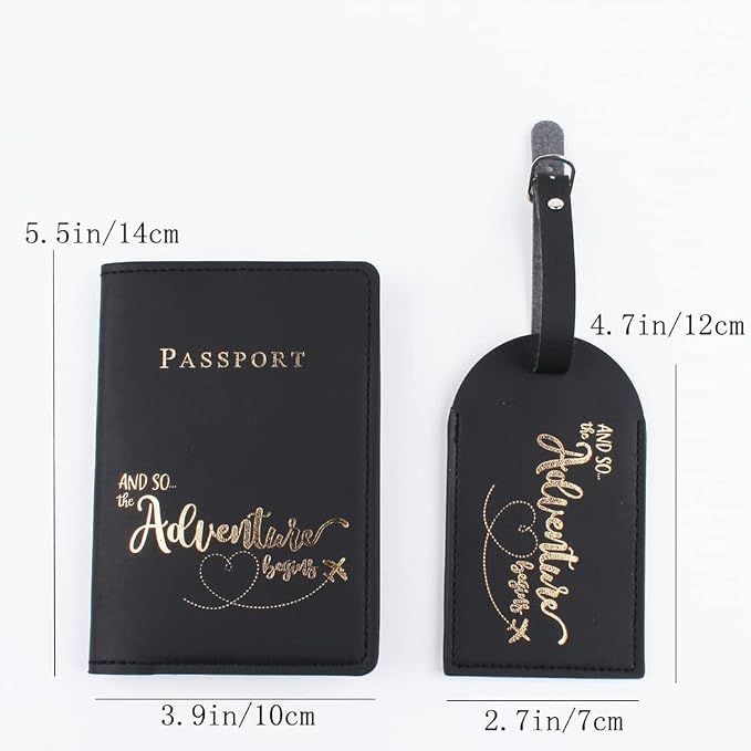 Belsmi Passport and Luggage Tags Set Travel Suitcase Tag (Style 1 - Black)