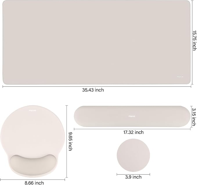 MOSISO Wrist Rest for Mouse Pad Set, Large Gaming Deskpad, Stone Gray | Circle Curved Mousepad&Keyboard Wrist Rest&Coaster, Ergonomic Non-Slip Mousepad&Easy Typing Pad with Silicone Lining