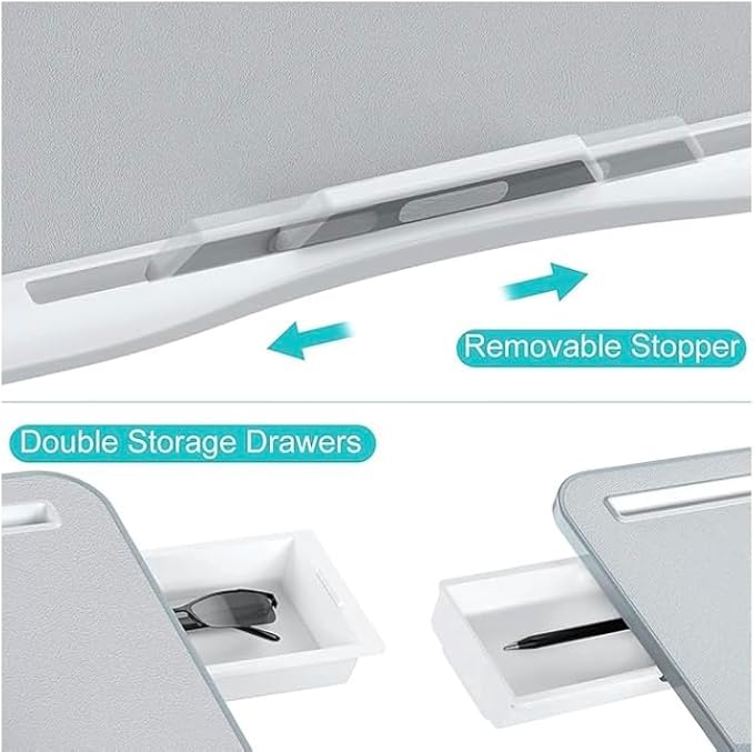 Lap Table, Foldable Adjustable Laptop Lap Desk for Bed and Sofa, X-Large with 2 Drawers, Grey