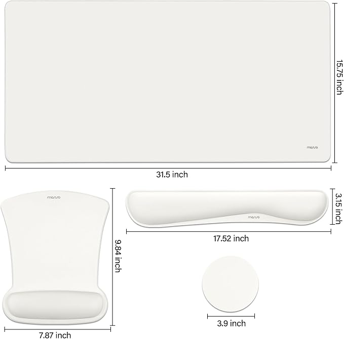 MOSISO Keyboard Mouse Pad Set, Large Gaming Mousepad&Keyboard Wrist Rest | Mouse Wrist Rest&Coaster, Ergonomic Non-Slip Mousepad&Easy Typing Cushion with Memory Foam for Home Office, Pearl White