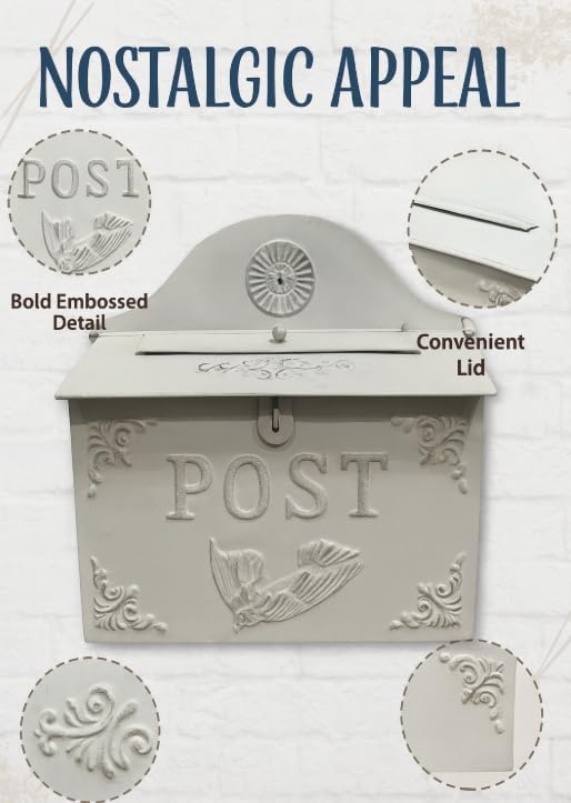 I Vintage Style Post Box I Nostalgic Charm Home Decor I Farmhouse Design I 15.9" Height x 11" Wide (All White Horizontal)