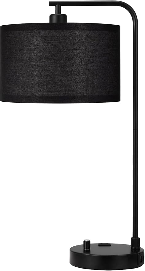Innqoo Black Table Lamp for Bedroom with USB Port and Outlet, Dimmable Nightstand Bedside Lamps with Linen Lampshade, Desk Lamp for Home Office, Living Room, Guest Room, LED Bulb Included