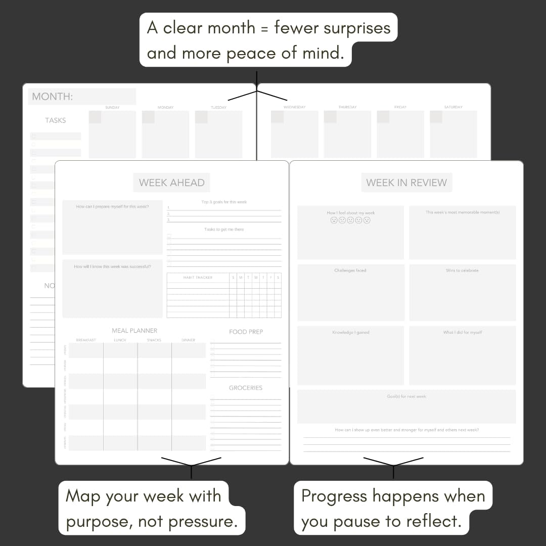 Pland Studio 90-Day Planner โ Undated Daily Goal Journal for Men & Women | Charcoal Onyx Hardcover with Habit Tracker, Vision Board, Gratitude Prompts & Flat Lay Binding | Productivity & Mindfulness Notebook