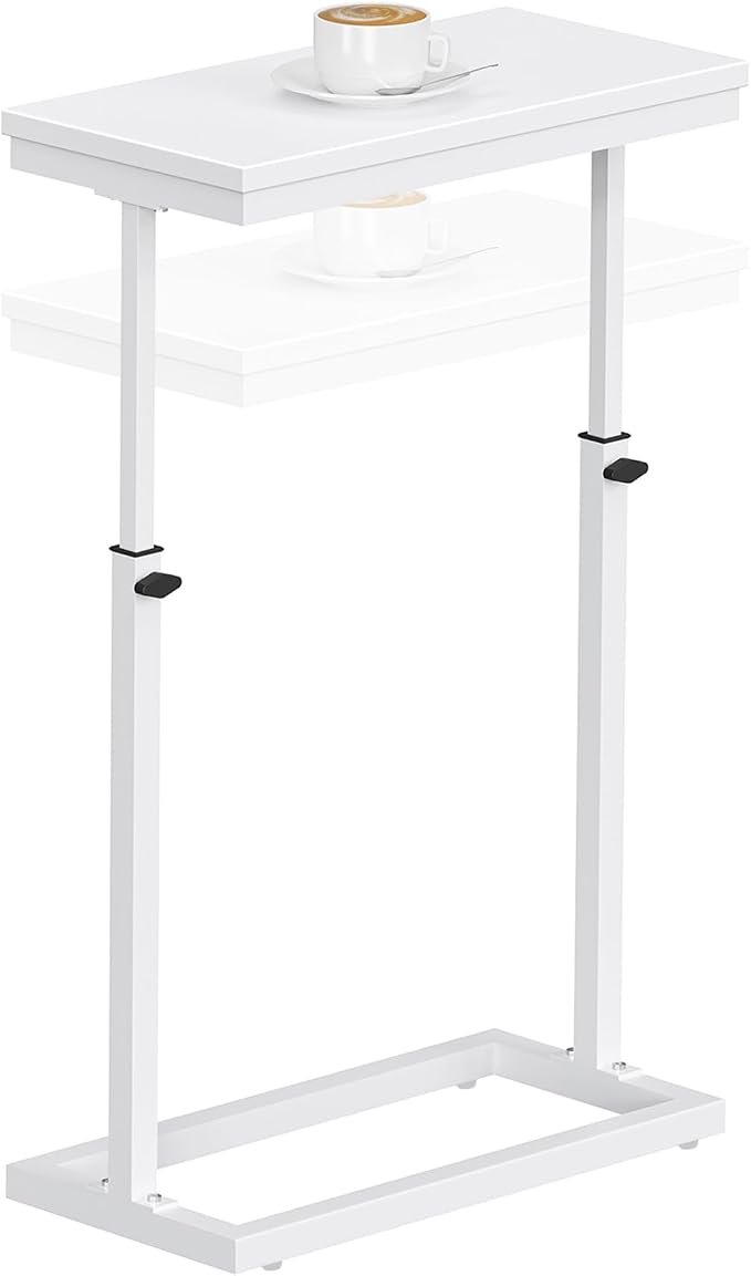 TUTOTAK End Table, Side Table, Tall Couch Table, Sofa Table | for living Room, Bedroom, White TB01BW083