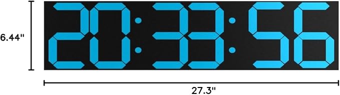 CHKOSDA Digital Wall Clock, Oversize Led Digital Clock Large Display with Auto Dimmer, Huge Countdown Timer with Remote Control, 27" Wide Display, 6 Digits, Wall Mount, Date and Temperature(Ice Blue)