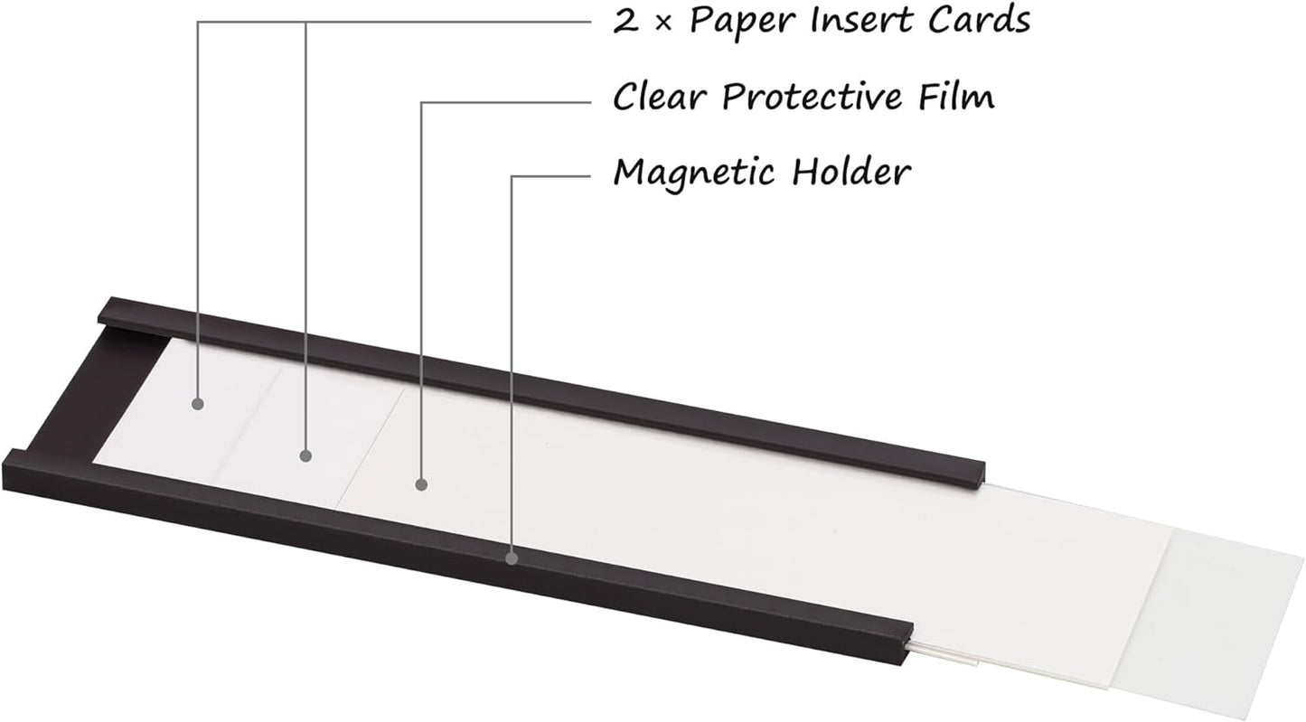 Realth C Channel Magnetic Label Holders 10 Pack 2' x 4'' with Paper Inserts and Clear Plastic Protectors, Magnetic Data Card Holders File Cabinet Labels for Metal Racks and Shelves