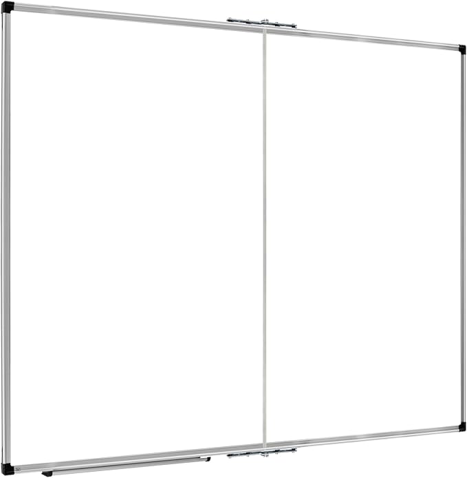 XBoard Magnetic Whiteboard 48 x 48 Inch, Foldable Dry Erase White Board with Aluminium Frame & Marker Tray 4' x 4', Wall Mounted Folding Message Presentation Board
