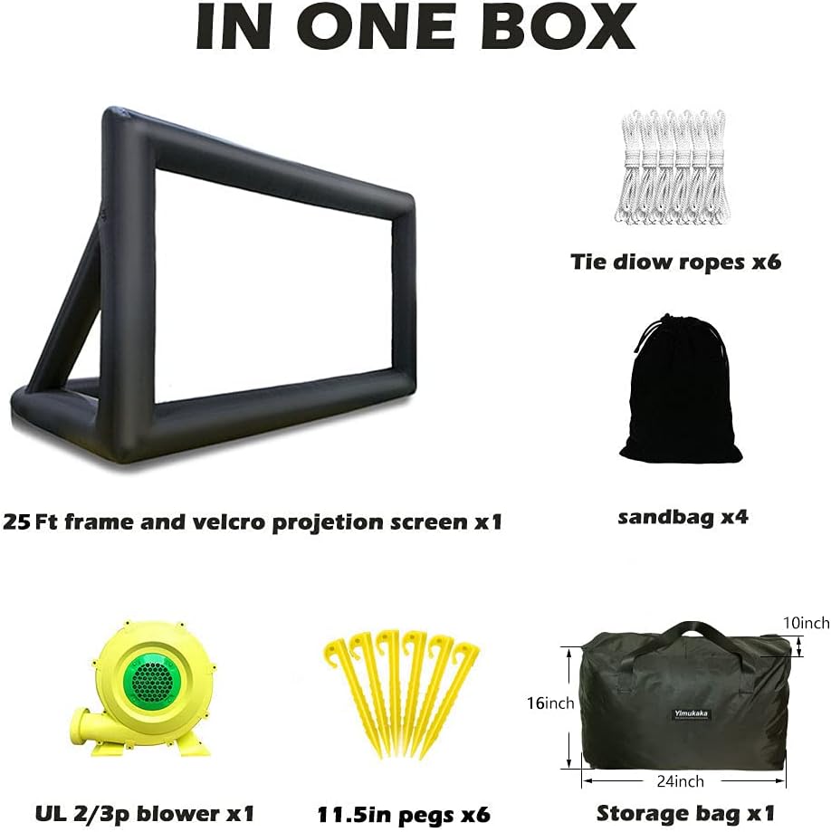 25Ft Inflatable Movie Screen with Stand for Outside-Support Rear Projection-Stable Outdoor Frame-Outdoor Movie Screen Use in Combination with Projector and Speaker