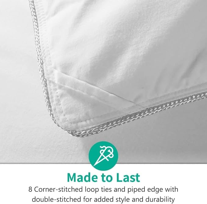 APSMILE Luxury Down Feather Fibers Comforter Oversized Queen Size, Ultra-Soft High Fill-Power Duvet Insert for Winter, Heavy Weight Comforter, Fluffy Down Feather Fibers Duvet for Bed (98x98, White)