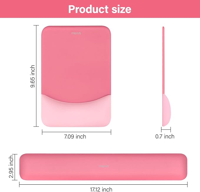 MOSISO Wrist Rest Support Mouse Pad & Keyboard Set, Melon Pink | Rectangular Ergonomic Mousepad, Non-Slip Base, Home/Office Pain Relief & Easy Typing, Neoprene Cloth & Raised Silicone Lining