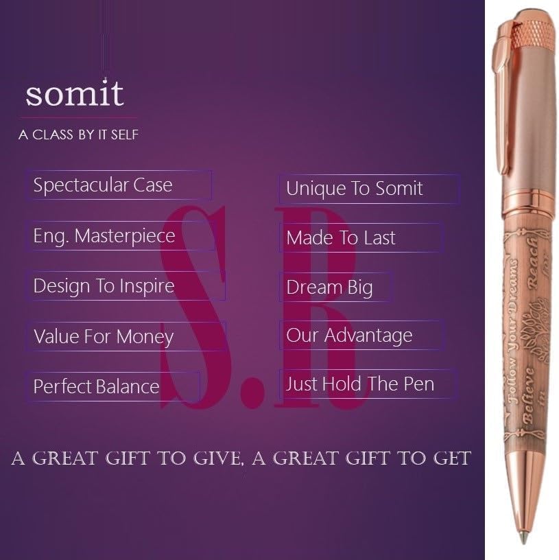 S&R Somit Fancy Pen with Gift Box - Luxury Pen for Women โ Valuable Business, Office, Executive Gift for Family & Friends โ Special Engraving & Led Decorative Box (GOLDEN ROSE)