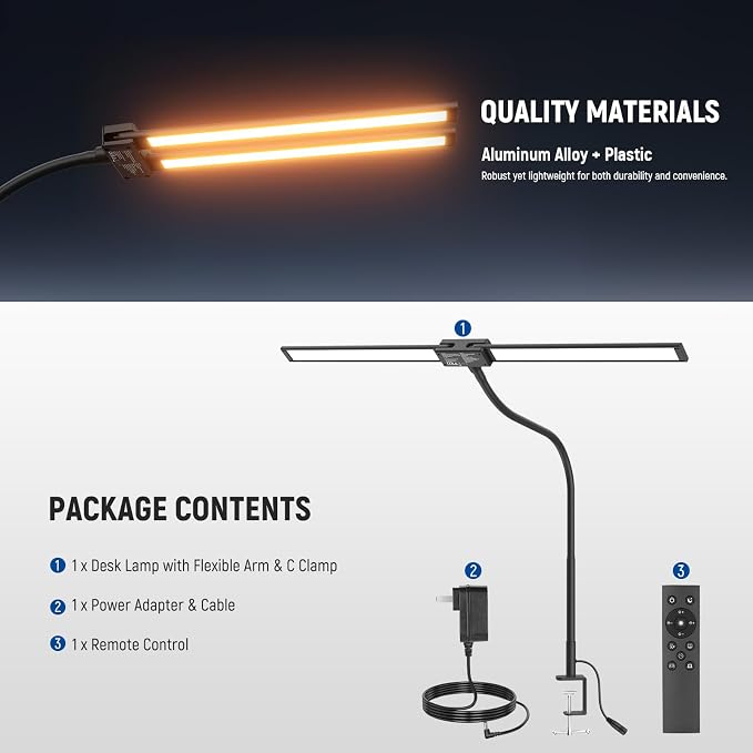 NEEWER Entry Level Version 32" LED Light with Clamp for Desk Home Office Dorm Designer Drafting, 20W Dual Computer Monitor Architect Lamp Bar, Flexible Overhead 2200lux/Remote/5 Modes CRI80+, N21