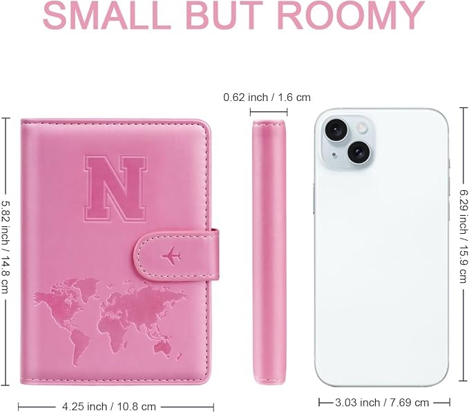 Passport Holder Cover Initial Letter A-Z Travel Wallet Personalized | Travel Essentials, Embossed Design, RFID Blocking, Personalized Gift, Passport Book Holders for Women Girls, Pink-N