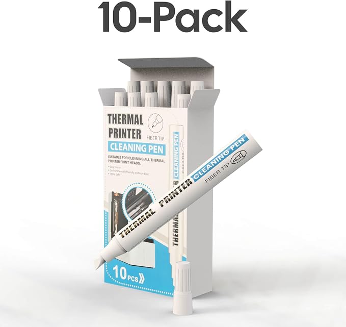 Thermal Printer Cleaning Pen 10 Pack – Printhead Cleaner for Thermal Receipt, Shipping Label, POS & Card Printers, Safe & Easy Maintenance Tool