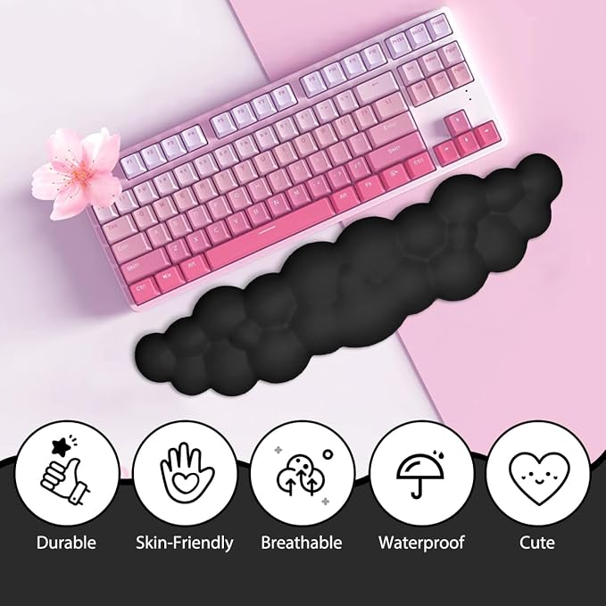 JIKIOU Upgrade Leather Cloud Wrist Rest for Keyboard and Mouse & Cup Pad | Wish Gift-Cute Cloud Shape, Comfortable and don’t Irritate to Skin, Non-Slip PU Base,Soft Memory Foam filled for Pain Relief