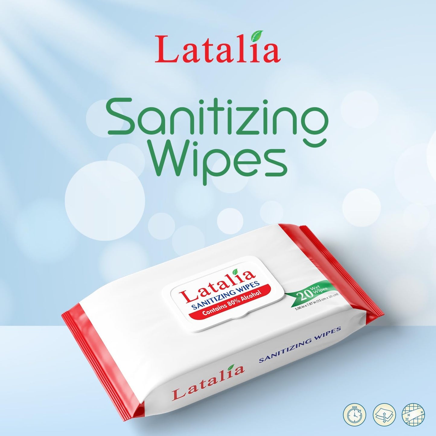 Hand Wipes | 80% Alcohol Hand Sanitizer Wipes for Hands & Face Moisturizing, Gentle, Convenient and Fragrance Free (Pack of 2, 20 Counts)